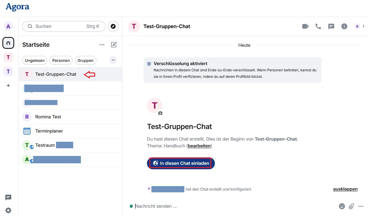Der neue Chat erscheint links im Hauptmenü und ist im Arbeitsbereich geöffnet.