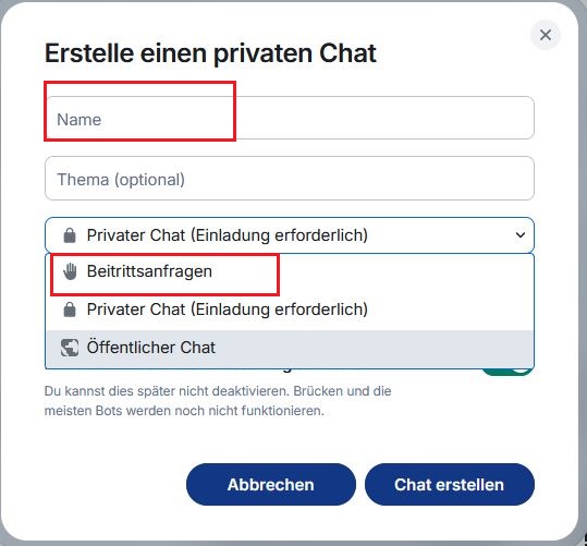 Chatraum mit Beitrittsanfragen erstellen