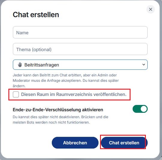 Raum im Verzeichnis veröffentlichen