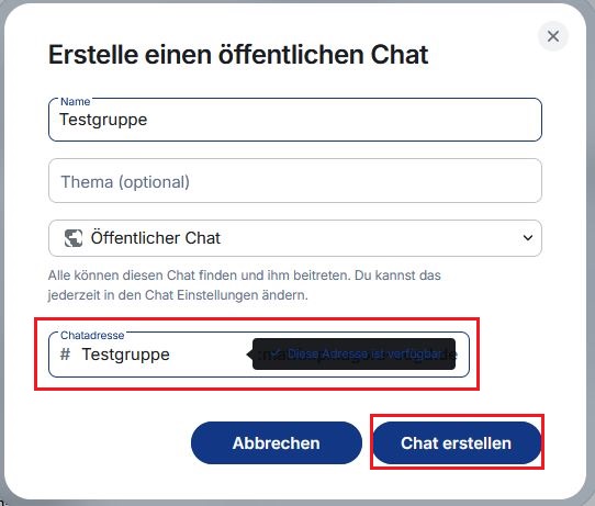 Chatadresse eingeben