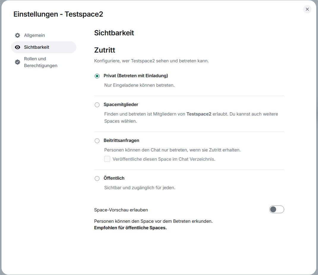 Sichtbarkeit unter Einstellungen