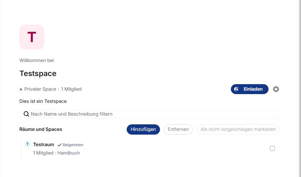 Ein Space ist im Arbeitsbereich geöffnet