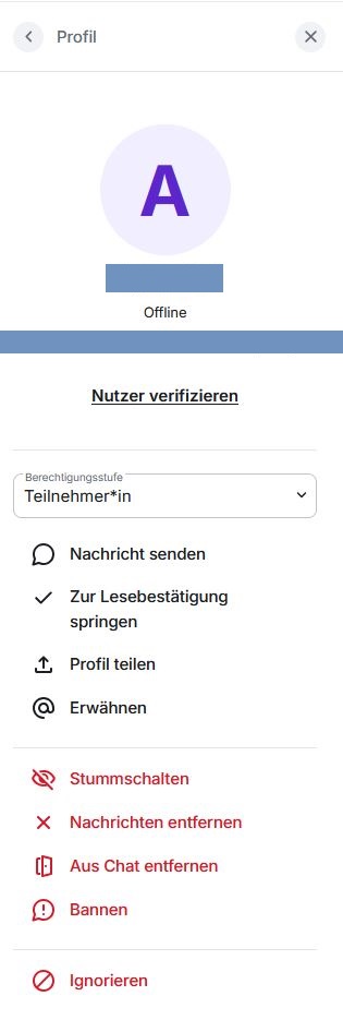 Das Profil des Teilnehmers oder der Teilnehmerin ist in der Seitenleiste geöffnet